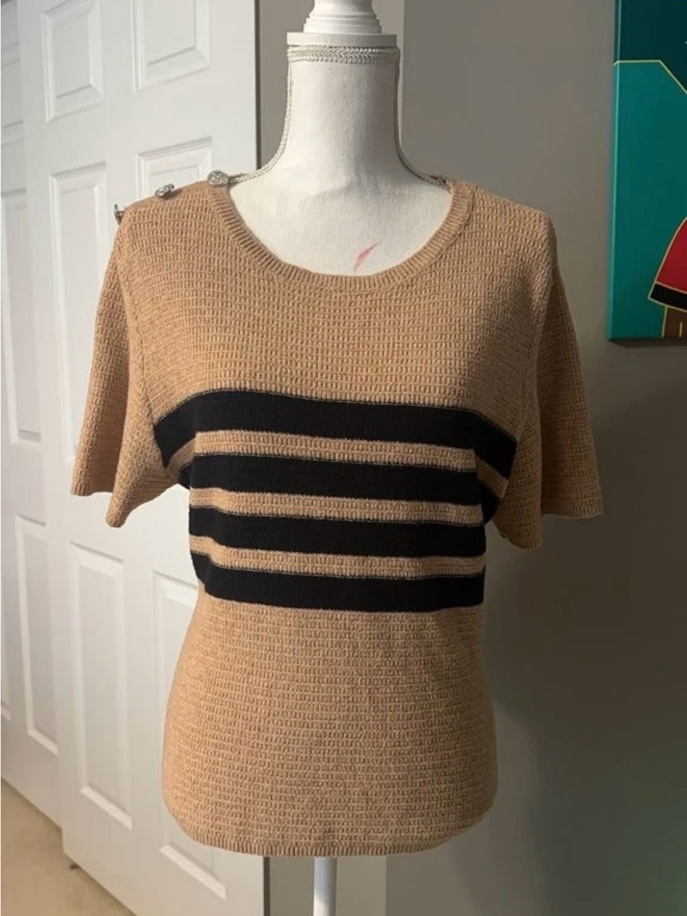 Chloe + Jasmine Striped Knit Sweater Camel & Black Stripe